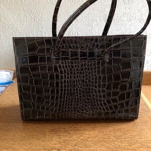 Zara Croc-Embossed Black Tote Bag
